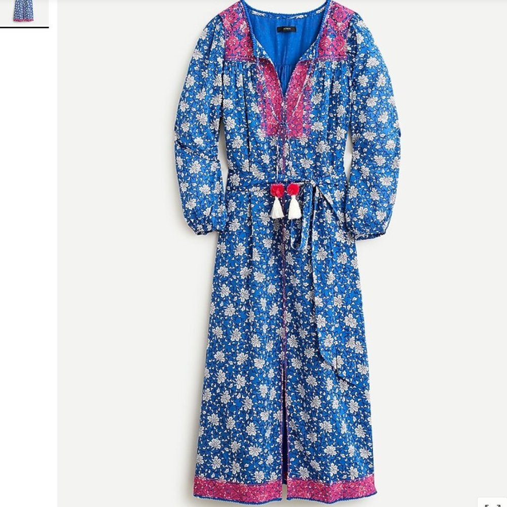 NWT J Crew Dress Boho Belted Tunic Dress in Night Sky block print  XS AP194